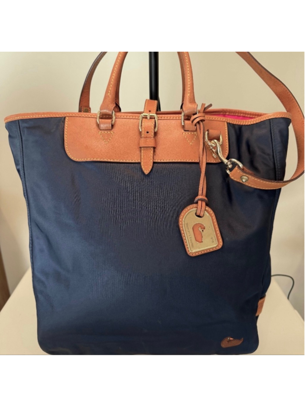 Dooney & Bourke Navy Nylon Editors Tote Bag Leather Trim Large Travel Carryall
